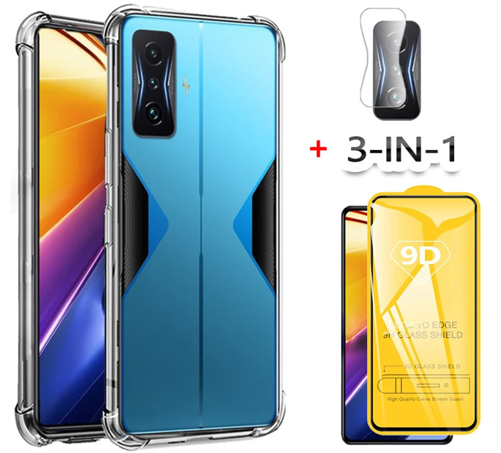 

3-in-1, tempered glass + bumper case for poco f4 gt shockproof clear cover poko f4 pro 5g phone cases xiaomi poco f4 gt case