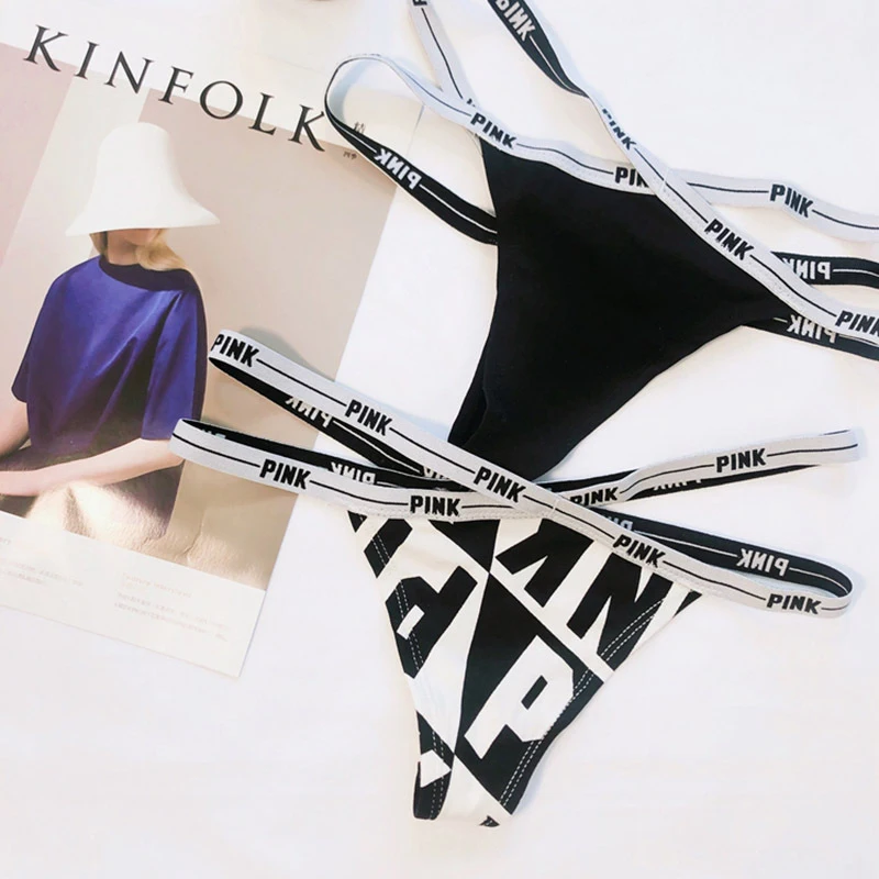 

Sexy Bandage Sexy T-Shaped Panties Cotton Fitness Seamless Sports Letters Women's Low Waist Briefs T-Back