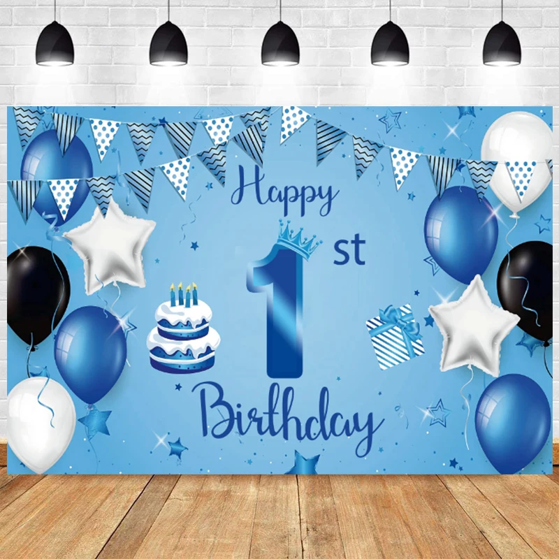 

Blue 1st Backdrop Boy Newborn One Happy Birthday Party Girls Baby Shower First Forest Photography Background Banner