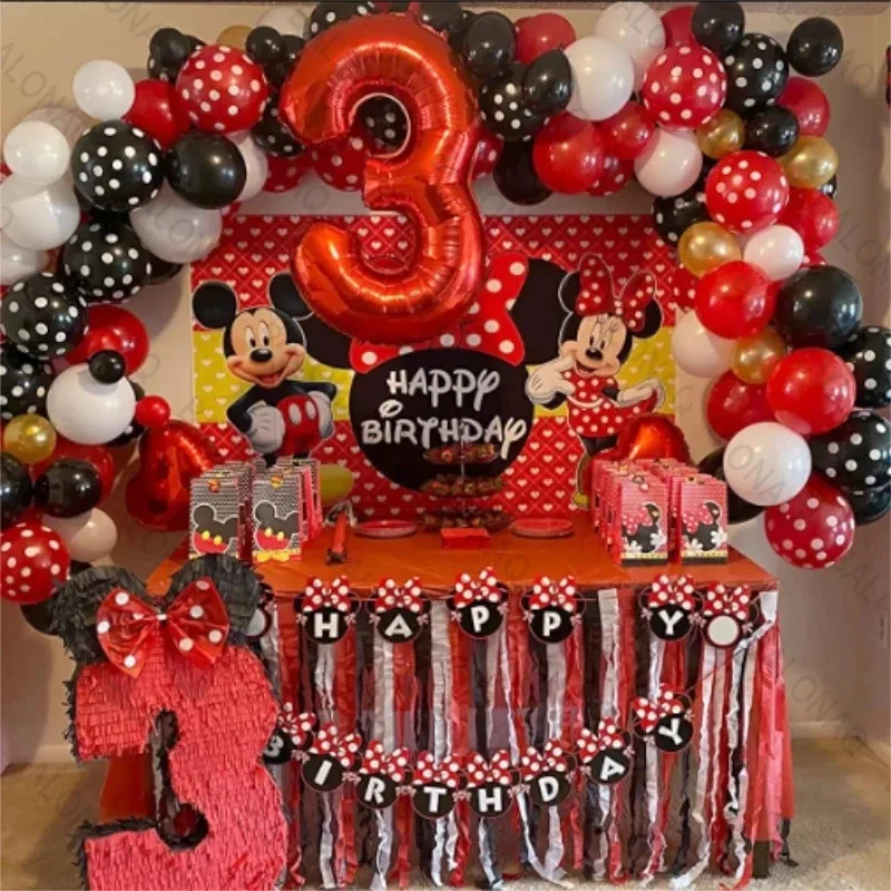 

88pcs Mikcey Minnie Mouse Balloons Red Minnie Birthday Party Decorations Baby Shower 32inch Number Balloon Polka Dot Globos