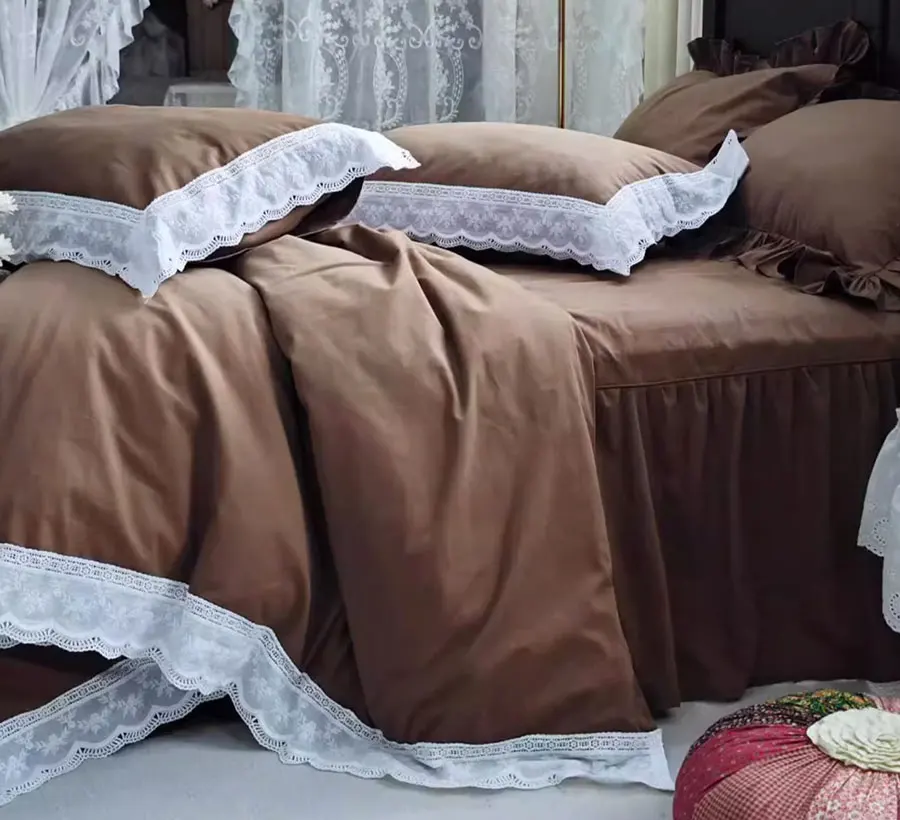 Элегантный однотонный коричневый кофейный комплект постельного белья полный