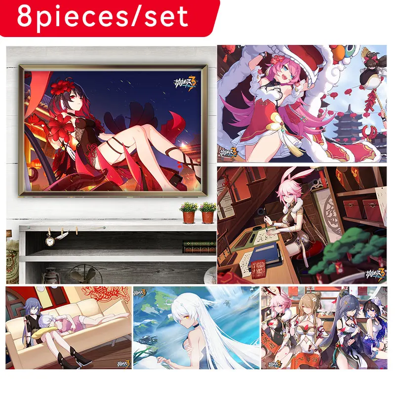 

Hot Game Posters Honkai Anime Home Frameless Decor Painting Core Bedroom Coated Paper White Poster Theme Bar Cafe Wall Stickers