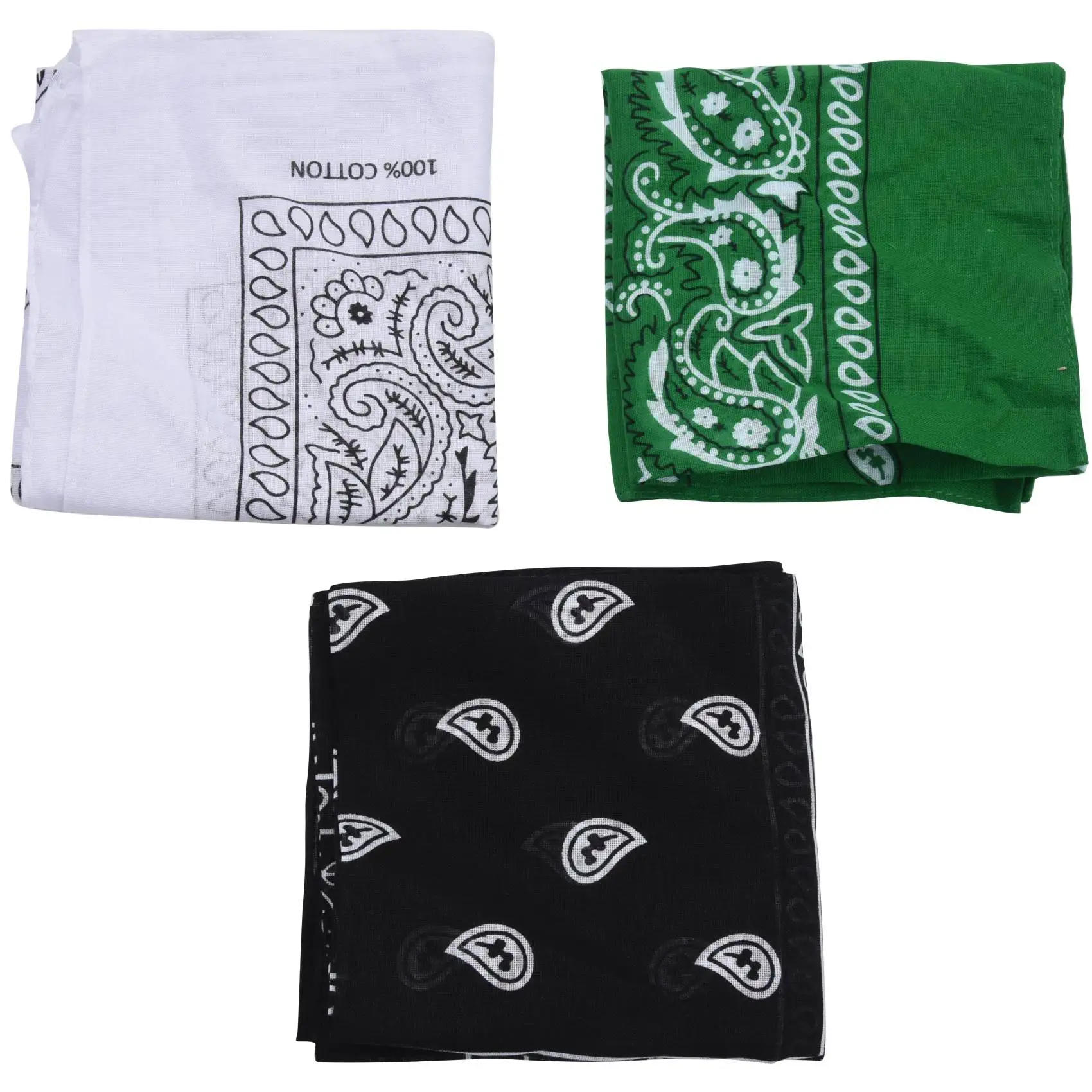 Set of 3 bandanas Paisley Man and Woman 57 x 57 cm black + white +