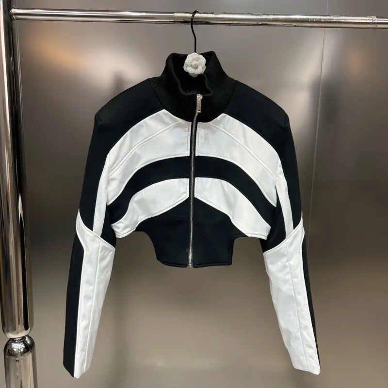 BORVEMAYS Women Irregular Stripe Coat Cotton 2023 Winter New Stand Collar Long Sleeve Zipper Loose Fashion Trend Jacket WX278