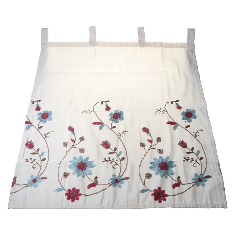 

Korean Floral Embroidery Short Window Curtain Rod Pocket Valance for Kitchen G5AB
