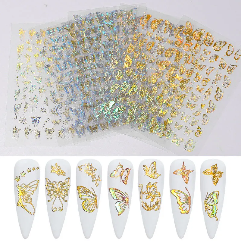 

1pc Holographic 3D Butterfly Nail Art Stickers Adhesive Sliders Colorful DIY Golden Nail Transfer Decals Foils Wraps Decorations