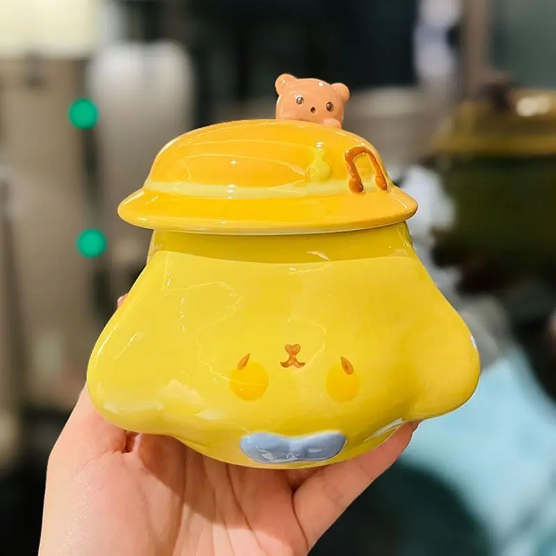Cartoon Kawaii Sanrio Pompom Purin Ceramic Water Cup with Lid Spoon Girl Heart Student Lovely Couple Mug Breakfast Oatmeal Cup