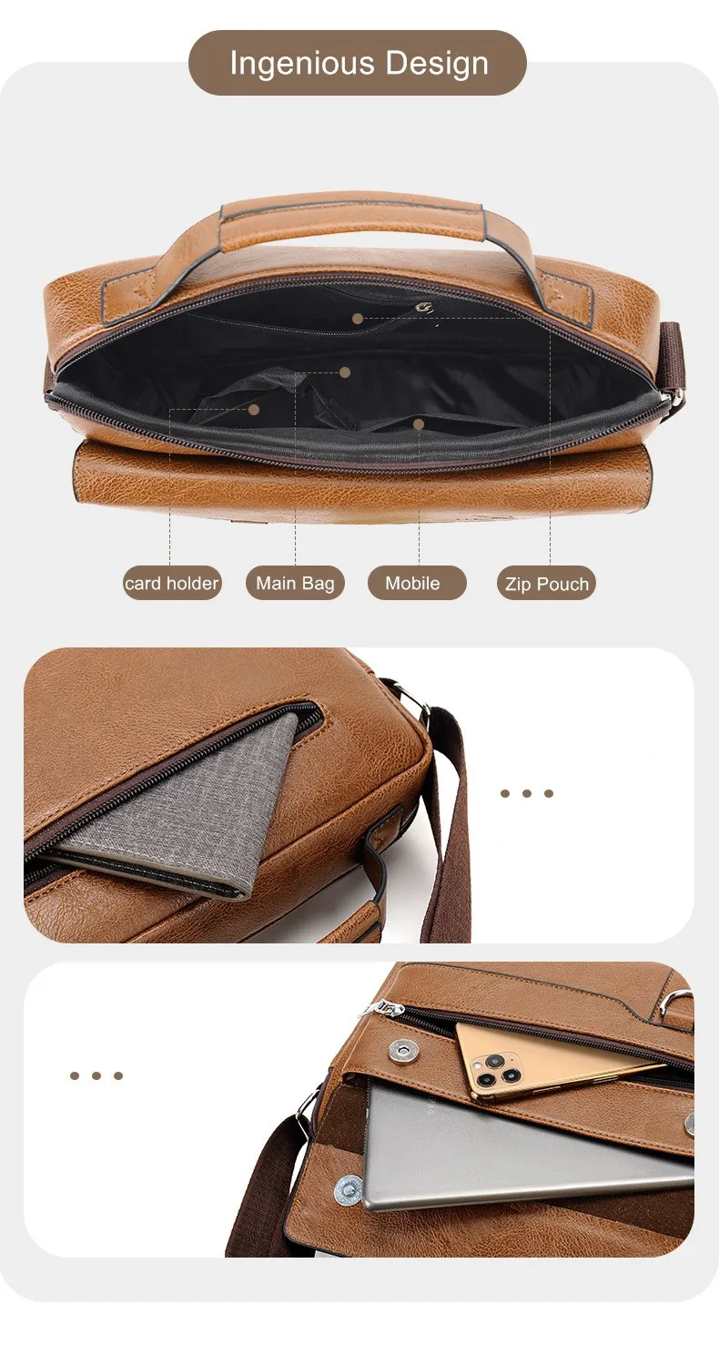 Men's Handbag Business Should Bags Briefcase Large Capacity Ipad Bag Letter Cartoon Casual Portable Messenger Retro Black Brown