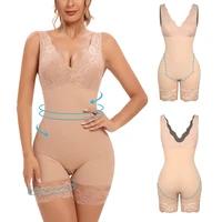 women full body shapewear sexy v neck bodysuit slimming belly lace patchwork underwear waist trainer modeling strap corset xxxl