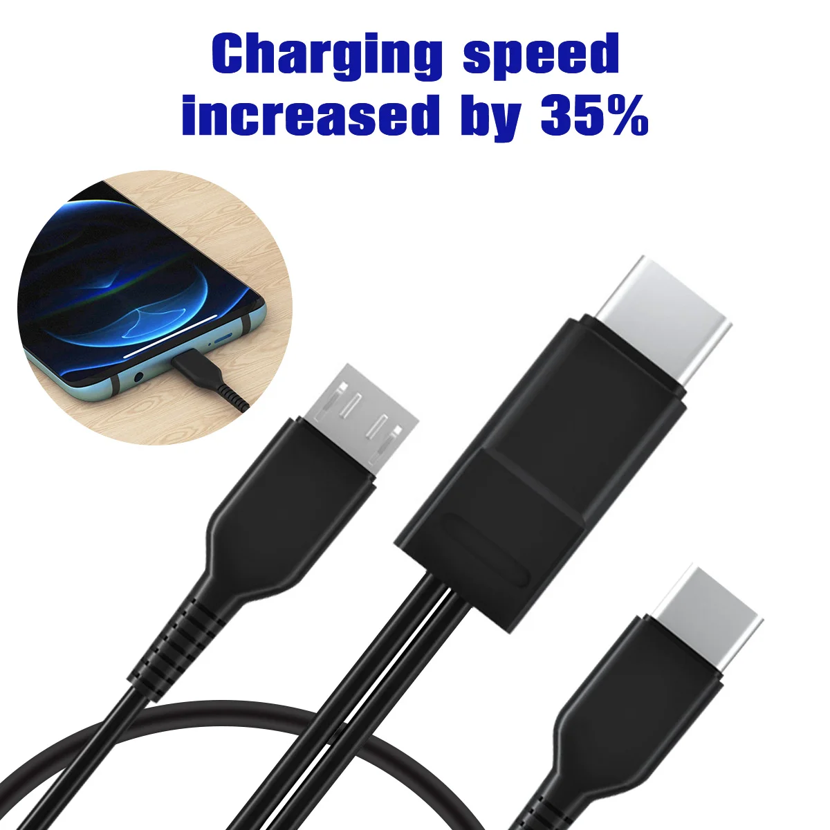 2 в 1 Type C Micro Splitter Кабель для зарядки мобильного телефона Планшет Ноутбук Короткий
