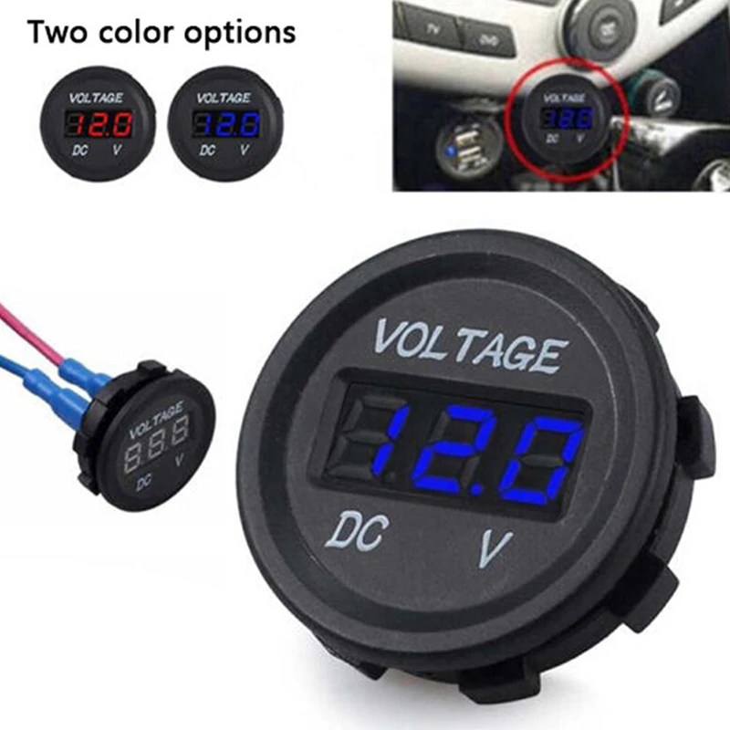 

DC 5V-48V Voltmeter Round Waterproof Digital Voltmeter Ammeter Car Motocycle