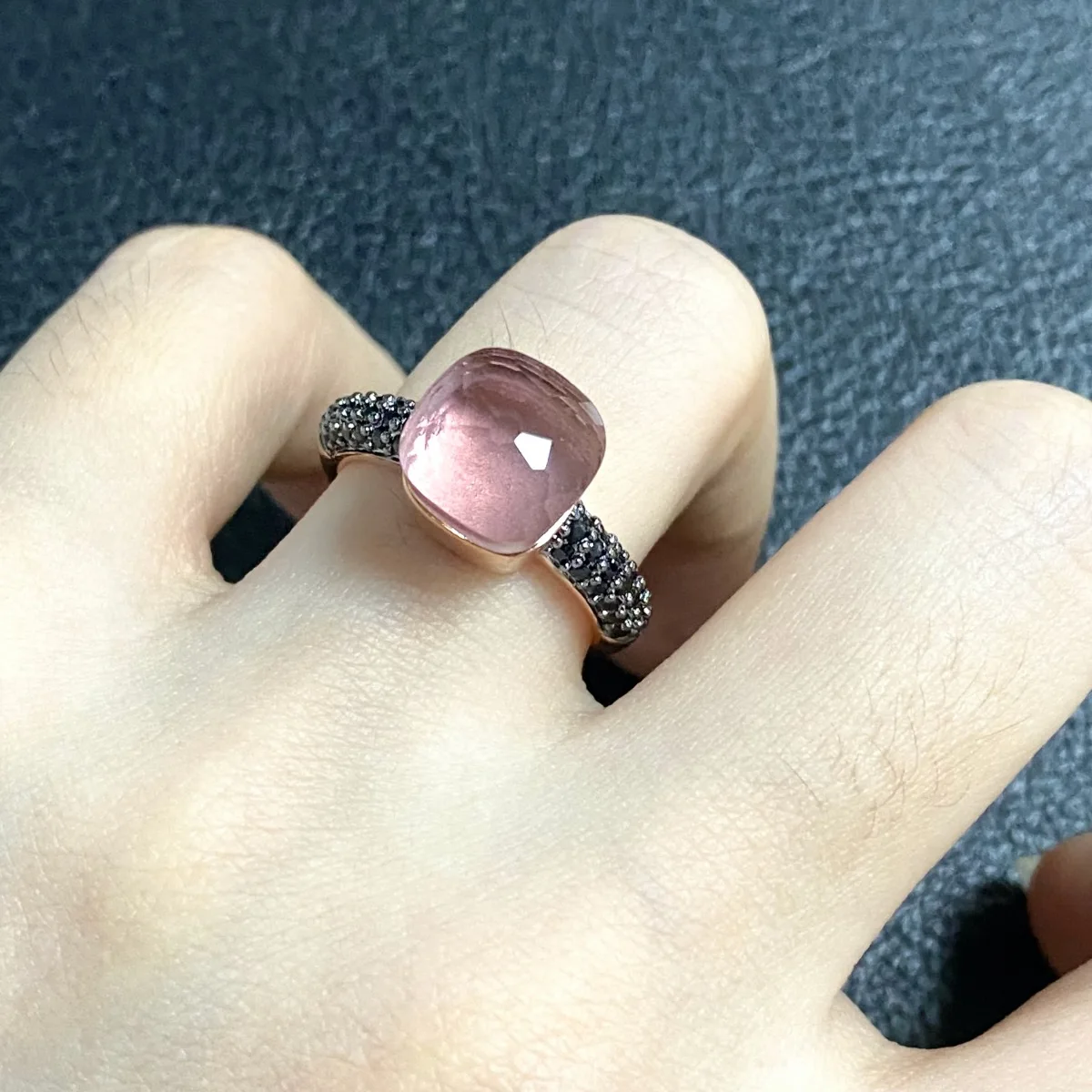 Кольцо Nudo 10 6 мм с инкрустацией из черного циркона и покрытием черным пистолетом