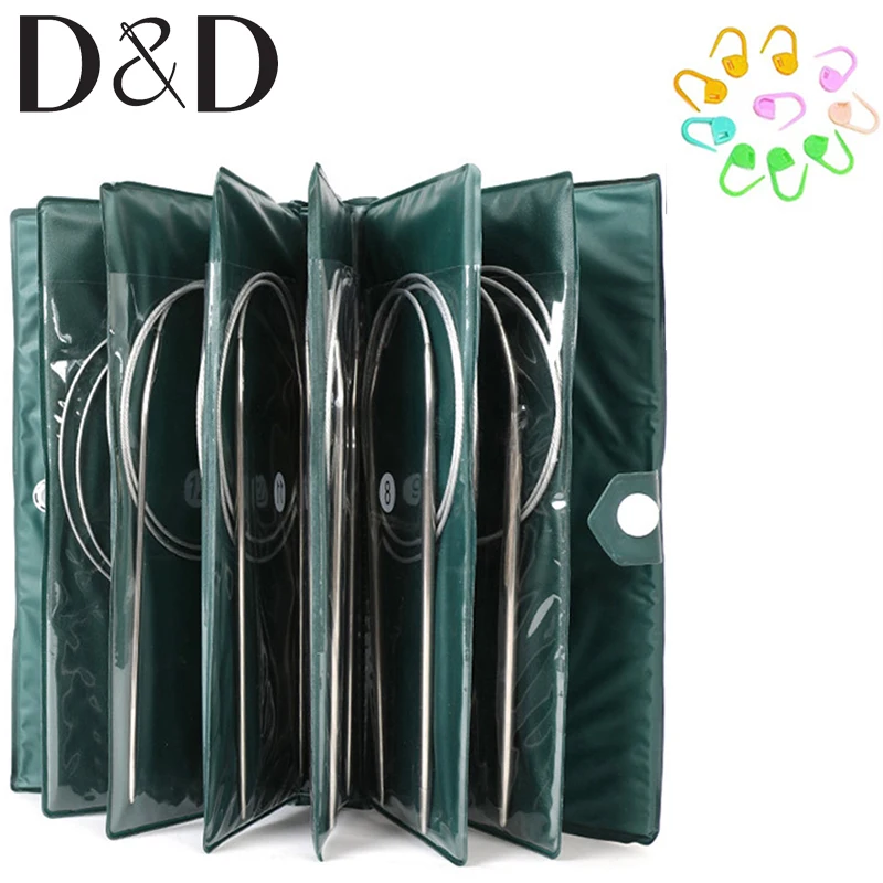 

11PCS Stainless Steel Circular Knitting Needles Set Crochet Hook Weave Craft Tools With Bag Sewing Needle Kits 43/65/80cm Length