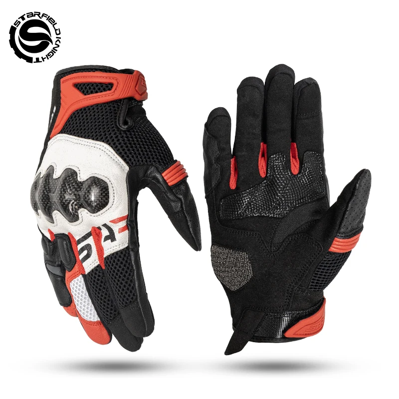 

SFK новые мотоциклетные перчатки с полным пальцем, защита из углеродного волокна, натуральная козья кожа, летние сетчатые дышащие аксессуары для снаряжения для верховой езды