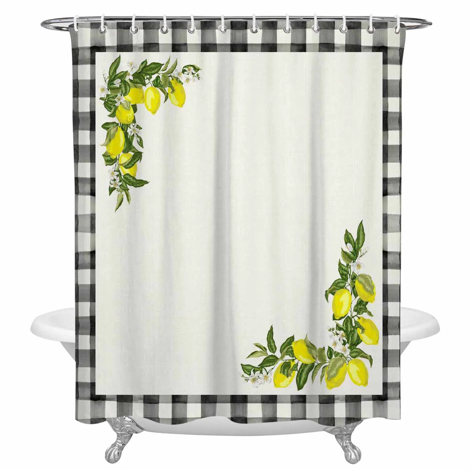 

Farm Summer Fruit Lemon Plaid Shower Curtains Waterproof Polyester Bath Shower Curtain Bathroom Curtain Decor