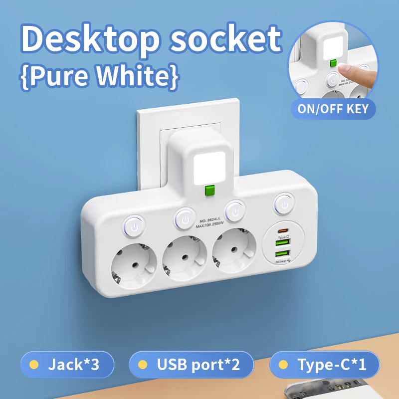 

Настенная вилка и розетка Szaoju, 4 розетки, с USB Type-C