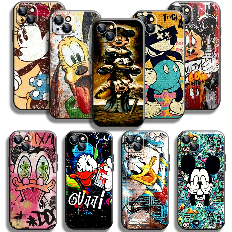 Graffiti Mickey Duck Phone Case For iPhone 11 Pro Max 12 13 Pro Mini X XR XS Max 6 6S 7 8 Plus Se2 Full Protection Cases