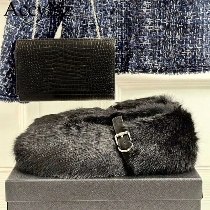 

Осенне-зимние меховые лоферы на плоской подошве, женские сетчатые Балетки с круглым носком и ремешком с пряжкой, верхняя одежда, теплая женская повседневная обувь для прогулок 2023