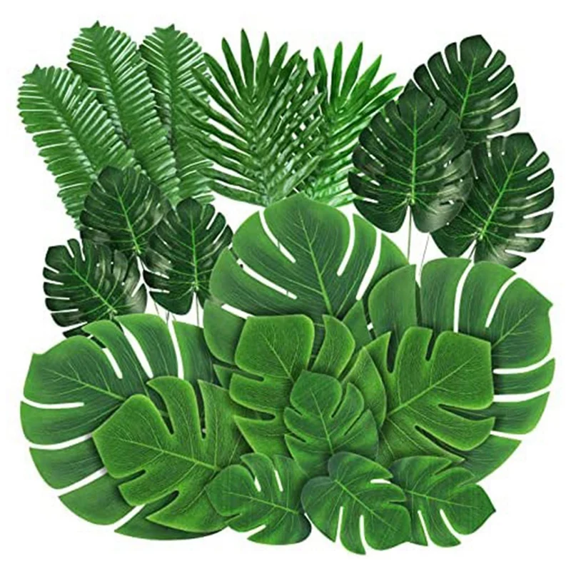

Artificial Palm Leaves Faux Tropical Monstera Leaves With Stems For Hawaiian Luau Party Table Leaf Decorations