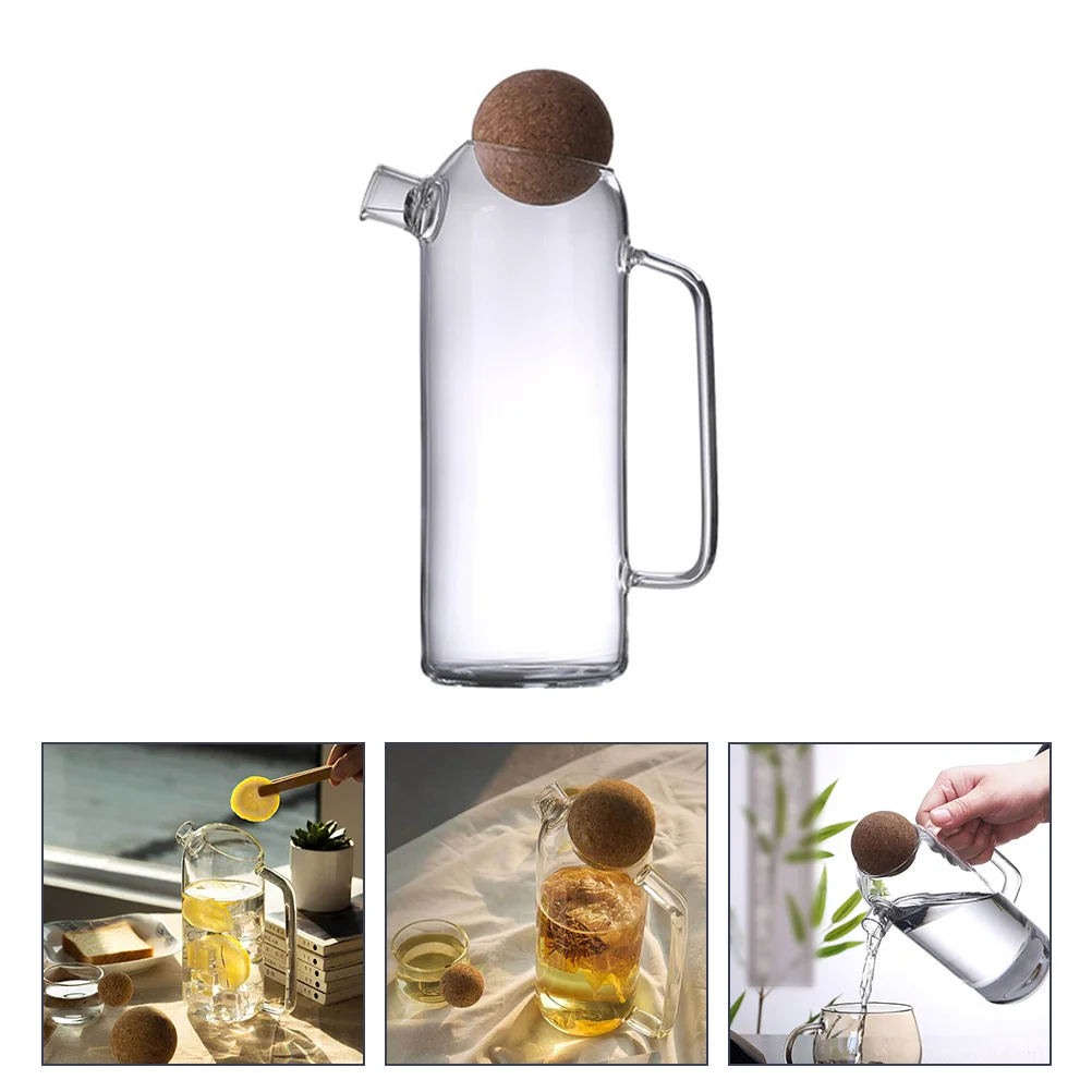 

Clear Glass Carafe with Cork Stopper Glass Water Pitcher for Beverage Tea Maker 1200ml