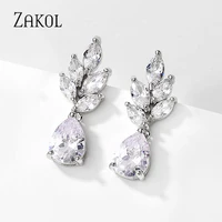 zakol high quality luxury clear color cubic zirconia stud earrings for women exquisite engagement jewelry birthday gifts ep2968