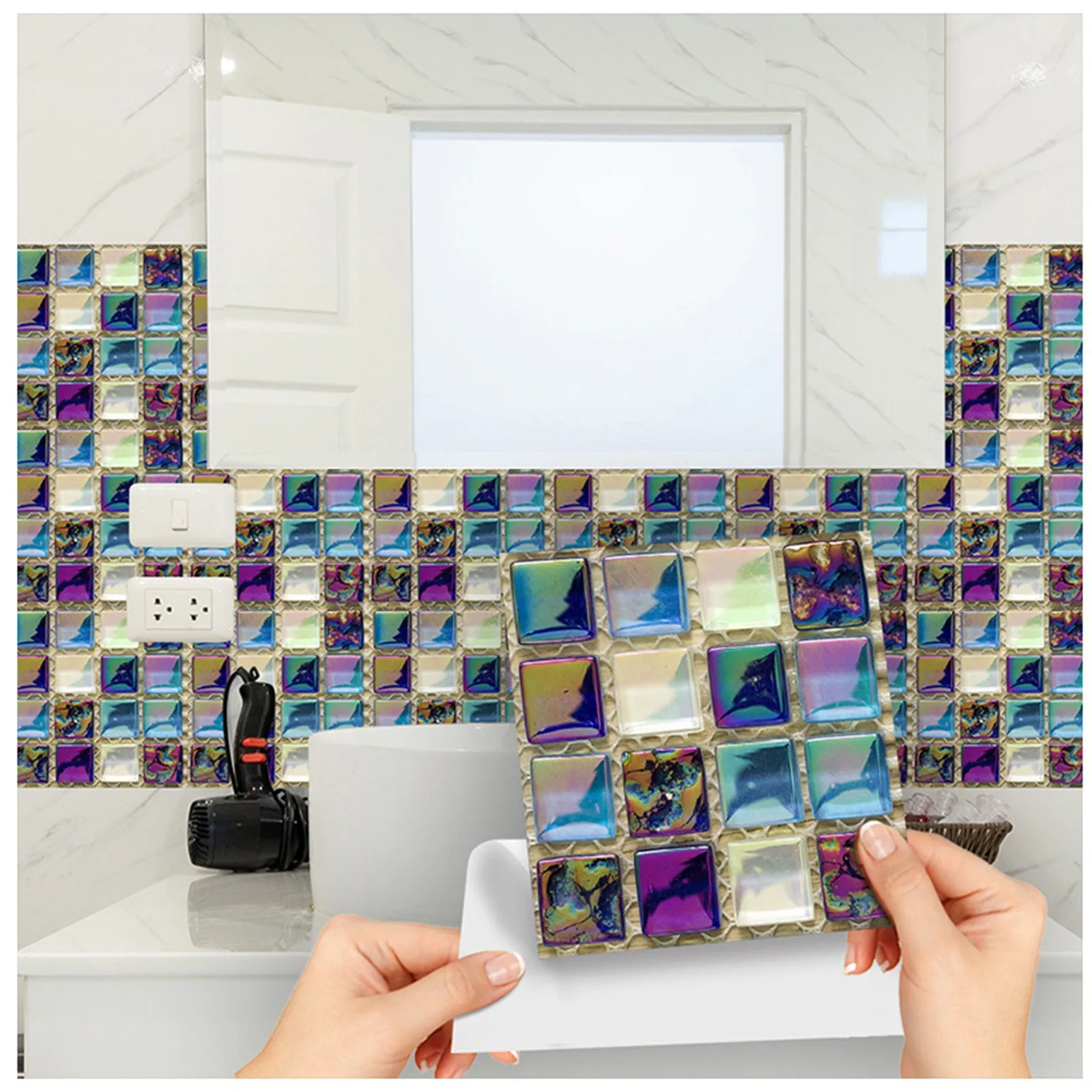 

10pcs Mosaic Tiles Sticker 3d Crystal Wall Decoration Self-adhesive 10x10cm Waterproof Wall Sticker Kitchen Renovation Sticker