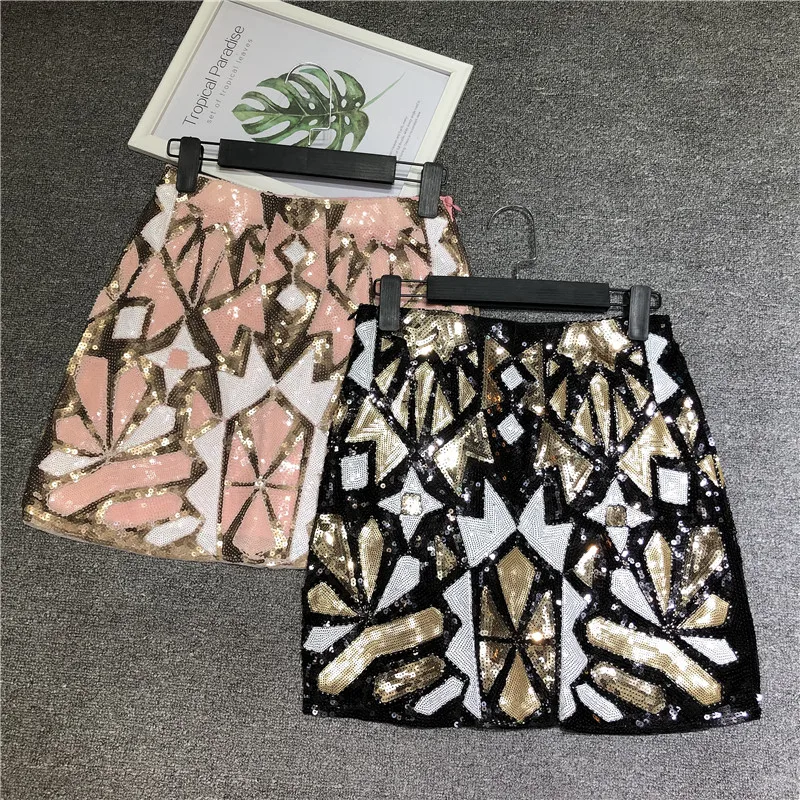 

Retro 1920s Gatsby Flapper Party Skirt Geometric Colorblock Beaded Sequin Skirt Women Pencil Skirt Jupe Falda Baroque Skirt