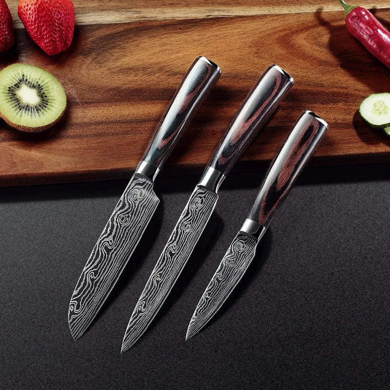 

Kitchen Knives Stainless Steel 1-10PCS Set 7CR17 440C Laser Damascus Japanese Santoku Cleaver Slicing Utility Chef Knife