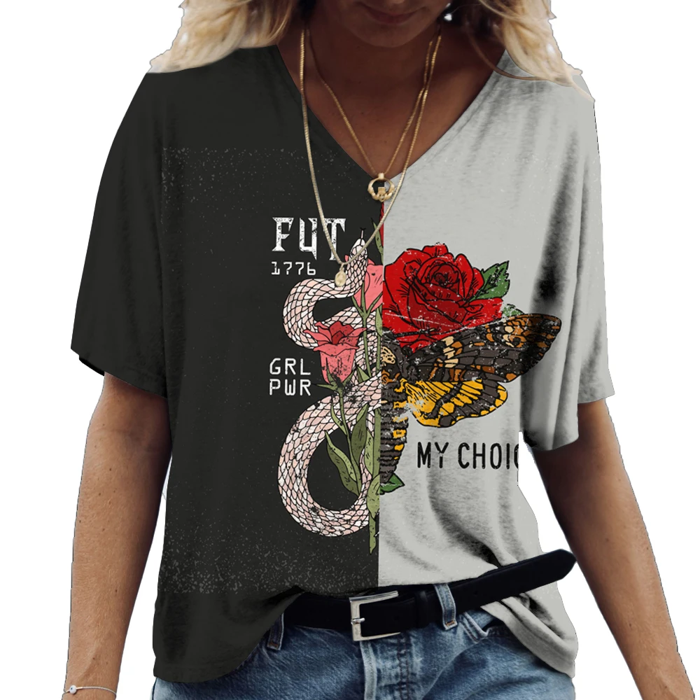 

Женский топ с принтом змеи и бабочки, повседневный Топ в стиле Харадзюку с короткими рукавами, лето