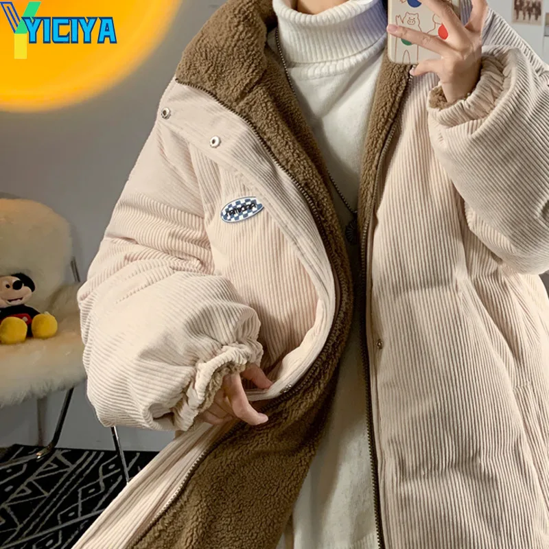 YICIYA Winter Jackets 2023 Woman Corduroy Vintage Cotton Parkas Coat Fashion Thick Warm Clothes Loose Double-sided Outerwear Y2k