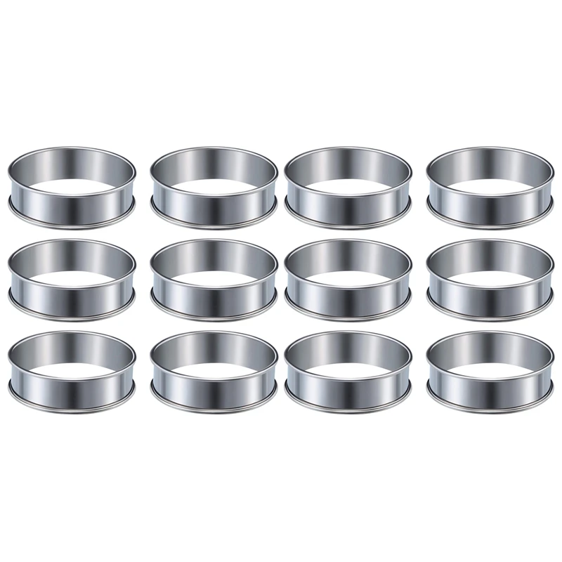 

BMBY-12 Pieces Muffin Tart Rings Double Rolled Tart Ring Stainless Steel Muffin Rings Metal Round Ring Mold For Food Making