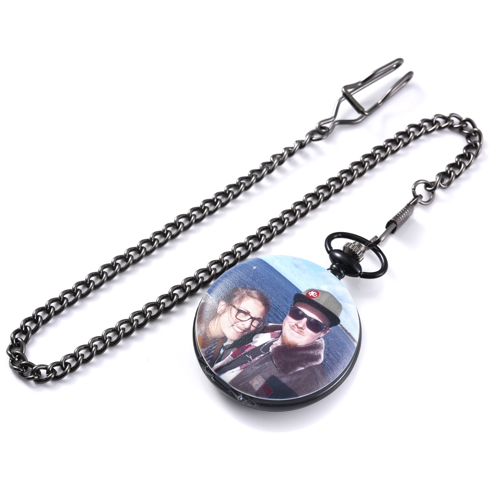 Custom UV Printed Photo Mens Antique Quartz Pocket Watch Personalzied Pictures Fob Clock Pendant With Chain Jewelry Gift