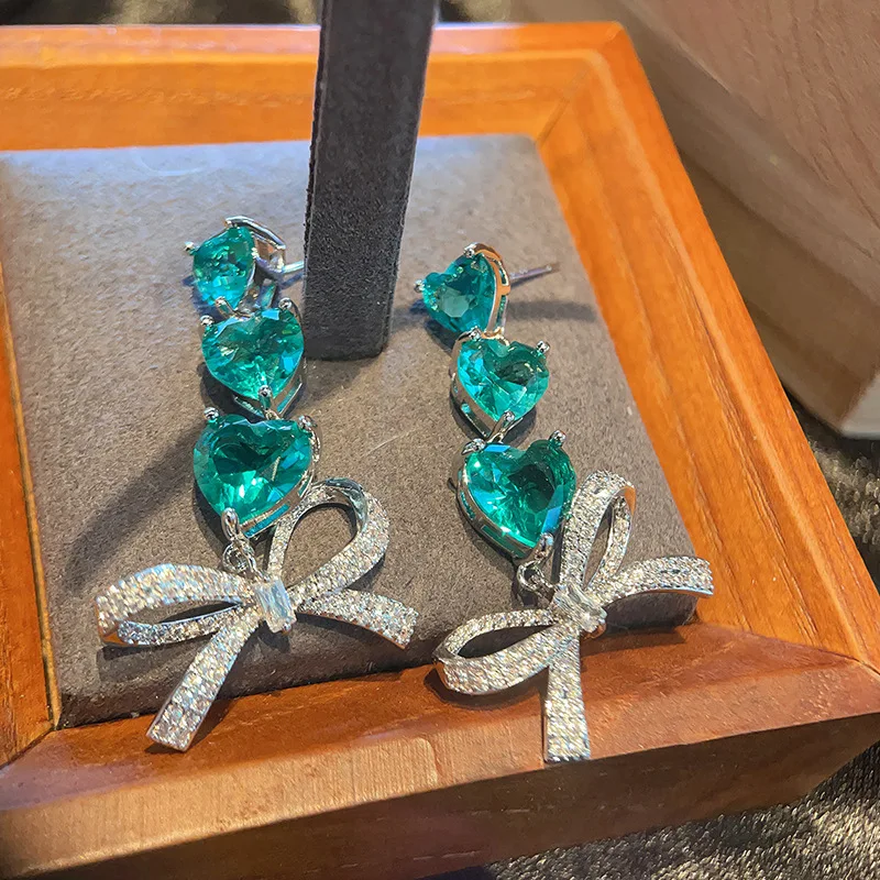 

Bilincolor Silver Needle New Fashion Bow Colorful Zircon Earrings for Women