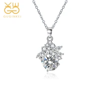 guginkei luxury simple fashion oval pink yellow zircon pendant necklaces for women wedding jewelry 925 sterling silver necklace