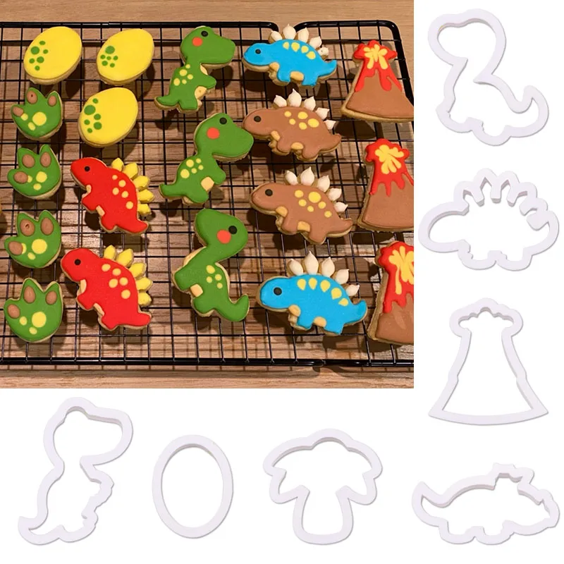 

8pcs Dinosaur Fossil Cookies mold Cutter Biscuit Embossing Mould 3D Biscuit Dessert Baking Mold Fondant Cake Decoration Tool