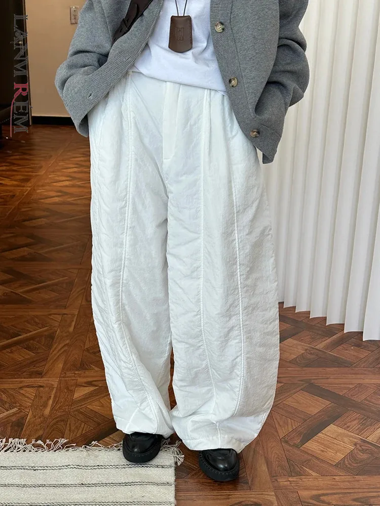 Женские хлопковые брюки LANMREM прямые широкие с высокой талией теплые одежда для