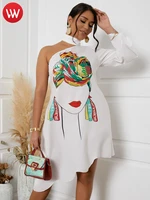 lw summer dress asymmetrical ruffle print one shoulder hollowed out sexy vestidos white dresses for women