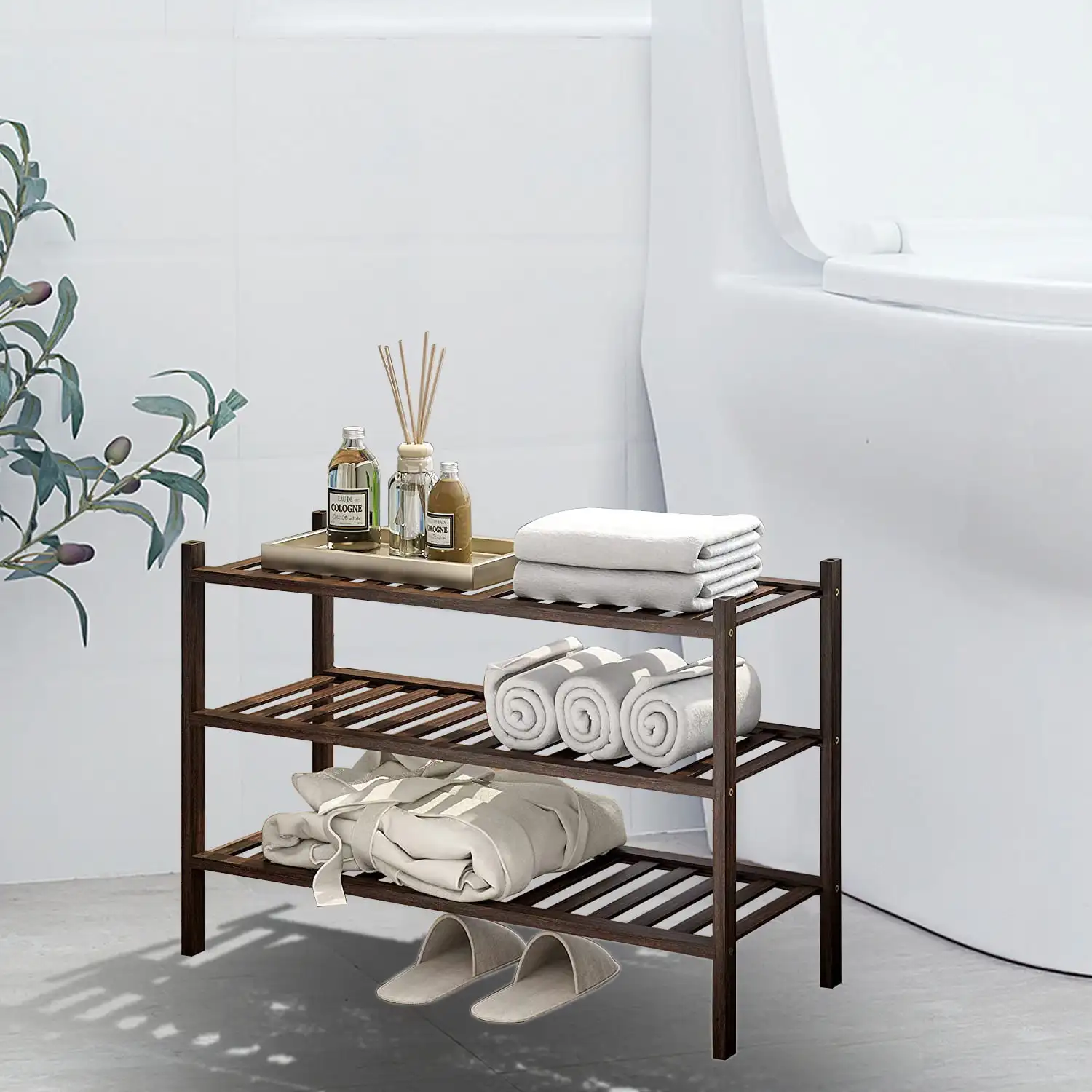 

3-Tier Wood Shoe Rack Premium Stackable Shoe Organizer Shelf Storage