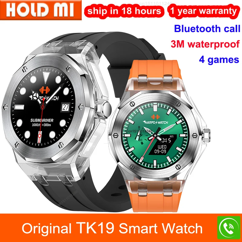 

TK19 Smart Watch Men Ice Transparent Case Bluetooth Call Music Playback 4 Games 3M Waterproof Sport Smartwatch Android Ios