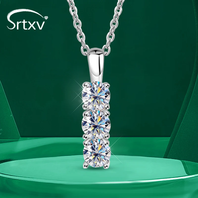 

1.5CTTW Real D Color 5mm Moissanite Necklace For Women S925 Sterling Silver Pendant Chain Wedding Birthday Gift Fine Jewelry GRA