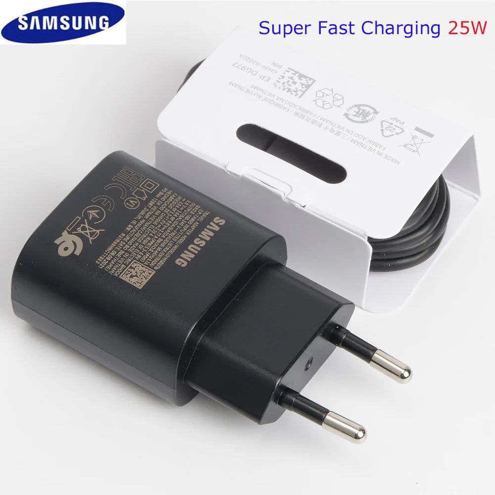 

Original Samsung Galaxy Note 10 25W Super Fast Charging Adapter PD Charger 100CM USB C To USB C Cable For S22 Ultra S20+ A71 A91