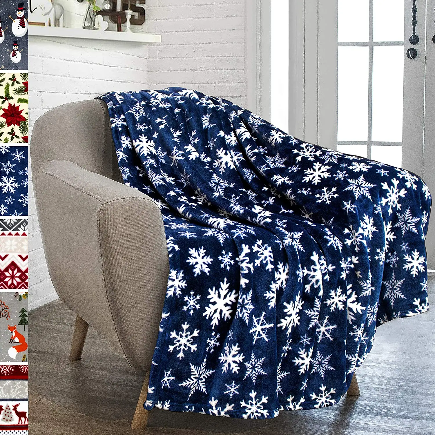 

Christmas Throw Blanket Navy Snowflake Christmas Fleece Blanket Soft Plush Warm Winter Cabin Throw 50x60 In