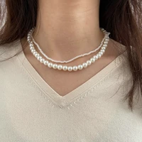 simple double layer pearl vintage clavicle chain female trendy necklace jewelry