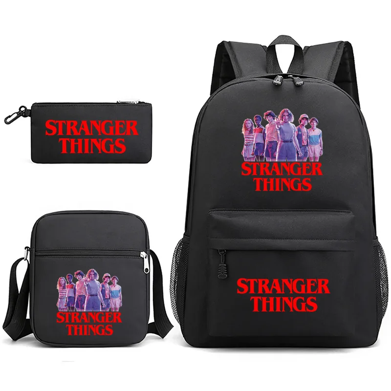 

Stranger Things Canvans Backpack Three-piece Set Students Schoolbag Shoulder Bag Travelbag Laptop Bags for Men Women