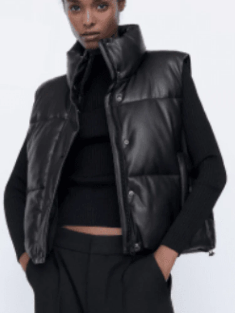 

2023 Spring Casual Pure Color Sleeveless Down Jackets Women's Coats Elegant Streetwear Sexy Puffer Vest High Quality Down Coat