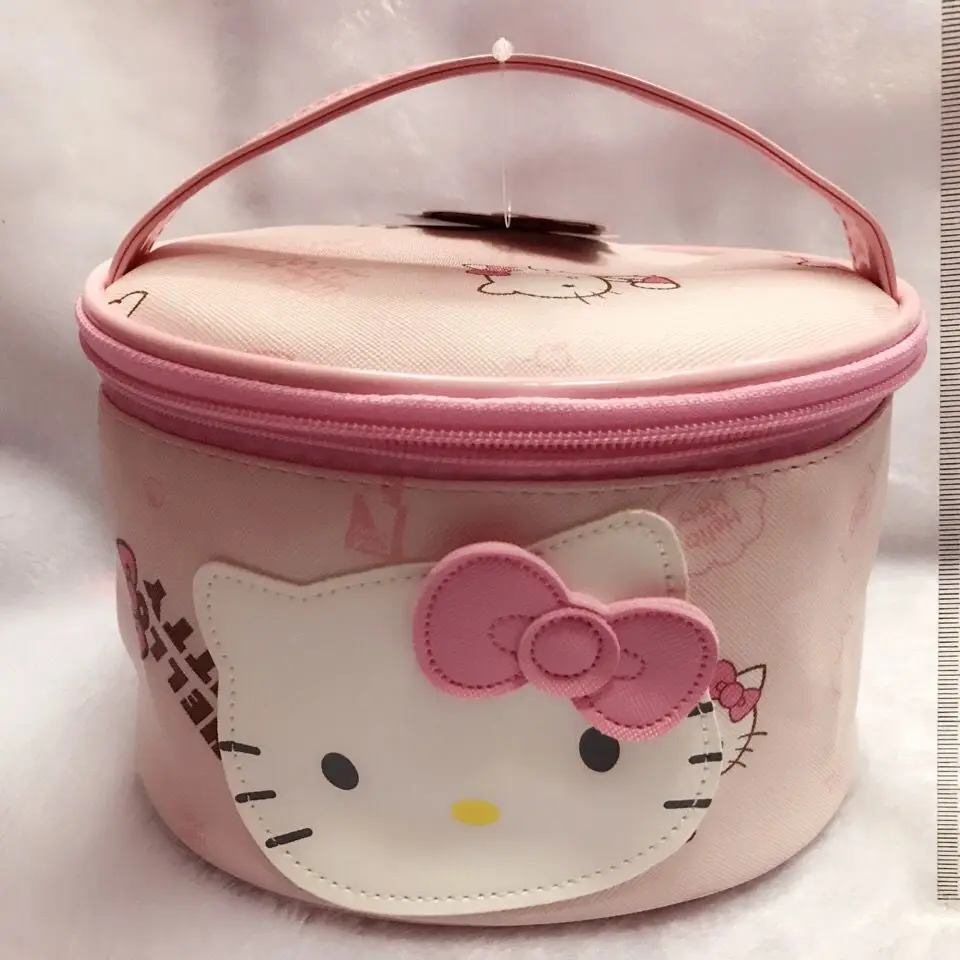 Hello Kitty Bag Cute Bow Women's Cartoon Cat Face PU Leather Storage Cosmetic Bag Waterproof