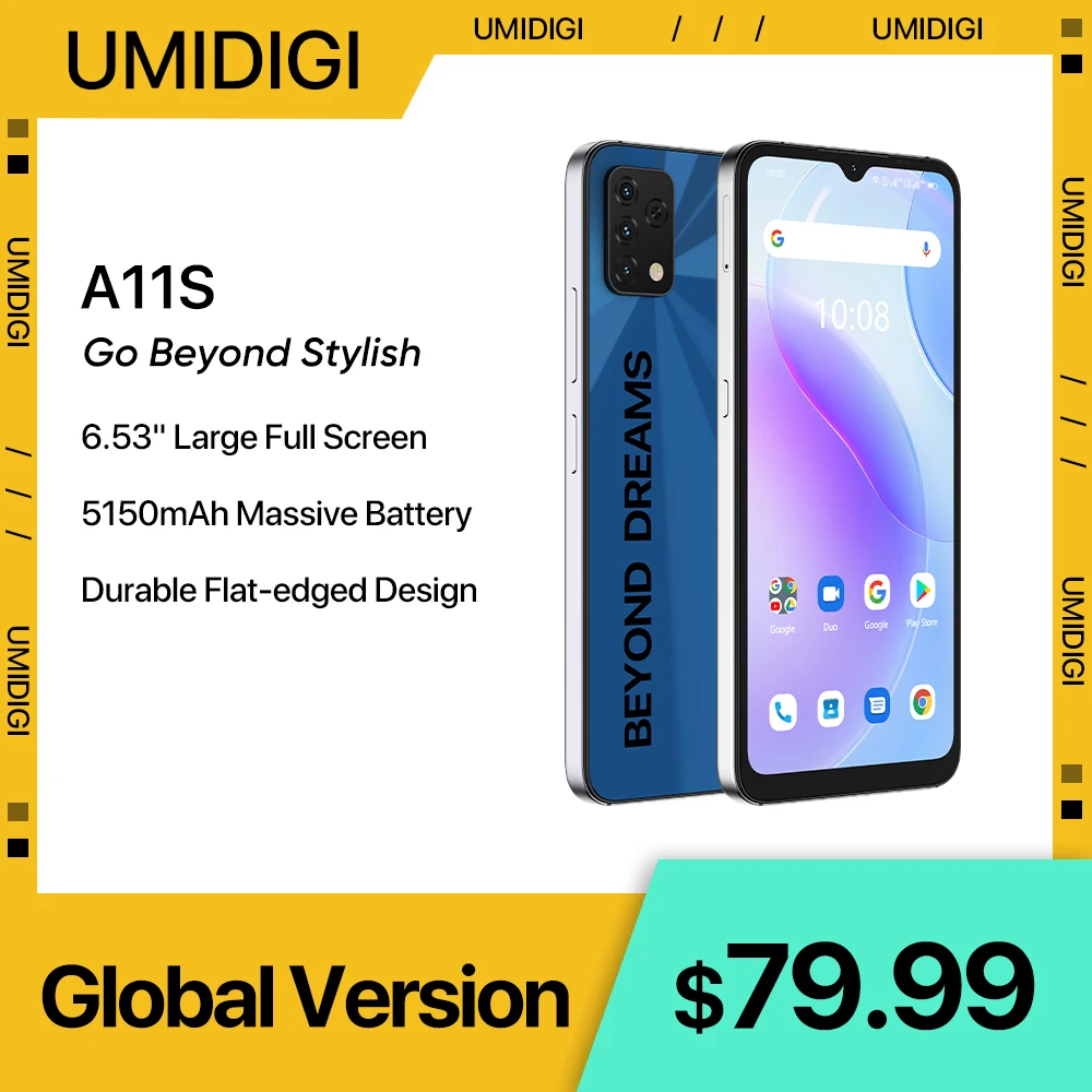 [Disponibile] Umidigi A11S Versione Globale Smartphone 4Gb 32Gb 5150 Mah 16Mp Tripla Fotocamera 6.53 "Hd + Grande Cellulare Con Display Completo
