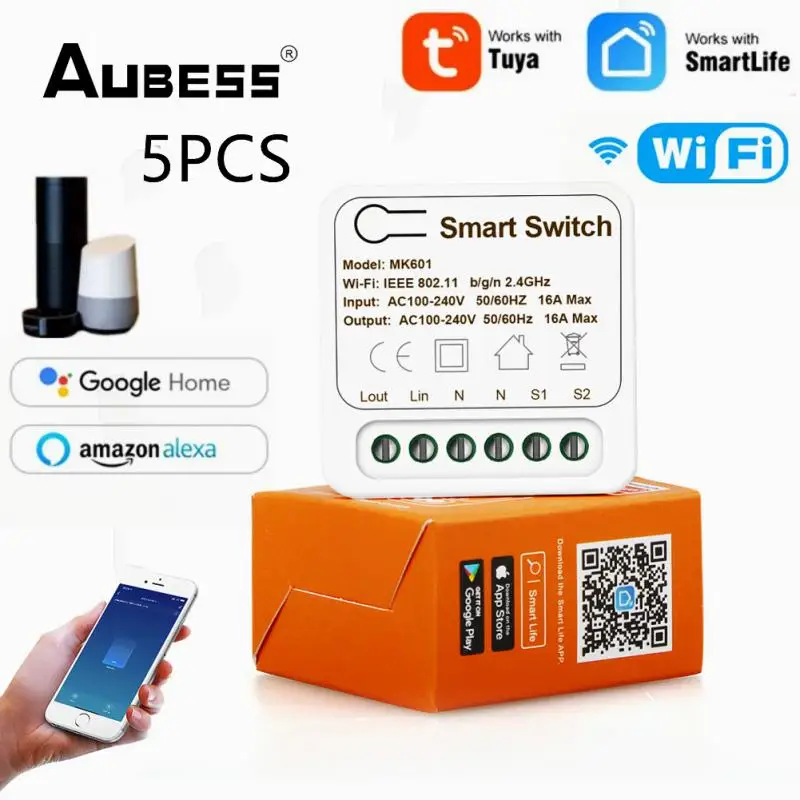 

Модуль переключателя Tuya Smart Wifi «сделай сам», двухстороннее управление умным домом через дистанционное управление таймером, с голосовым упр...