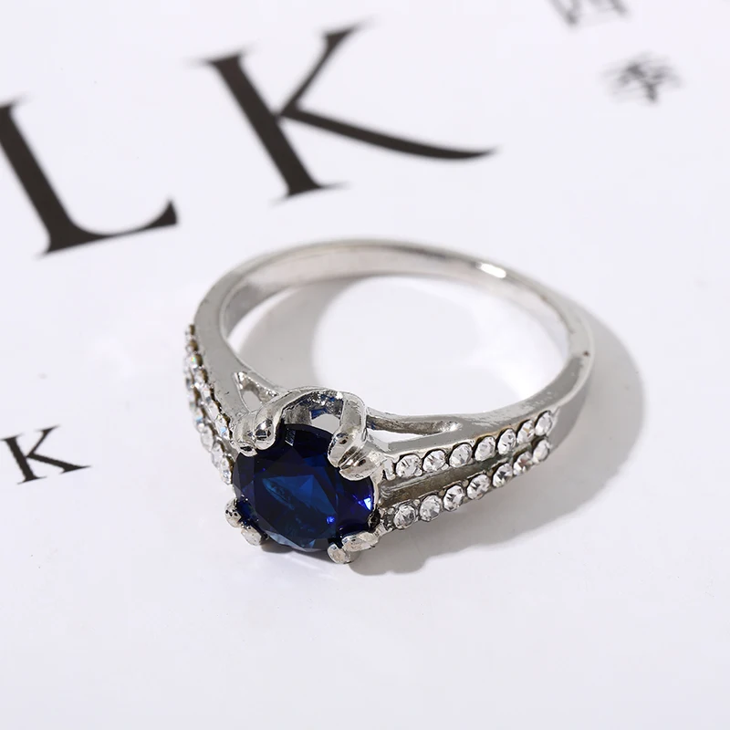 

Exquisite Romantic 925 Silver Inlaid Blue Diamond Ring Engagement Wedding Princess Bride Love Ring gifts jewelry Size 5-11