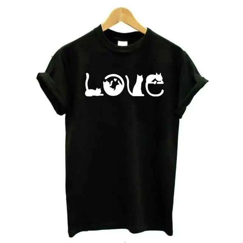 

Women T-shirt Cotton Funny LOVE Cats Print Tee Shirt Femme Harajuku Shirt Summer Short Sleeve Tshirt Casual T Shirt Women Tops
